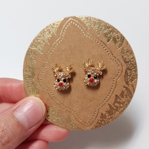 NWOT Francesca's Christmas Reindeer Earrings, Holiday Studs, Rudolph Earrings